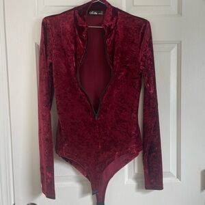 Chic Deep Red Velvet Bodysuit